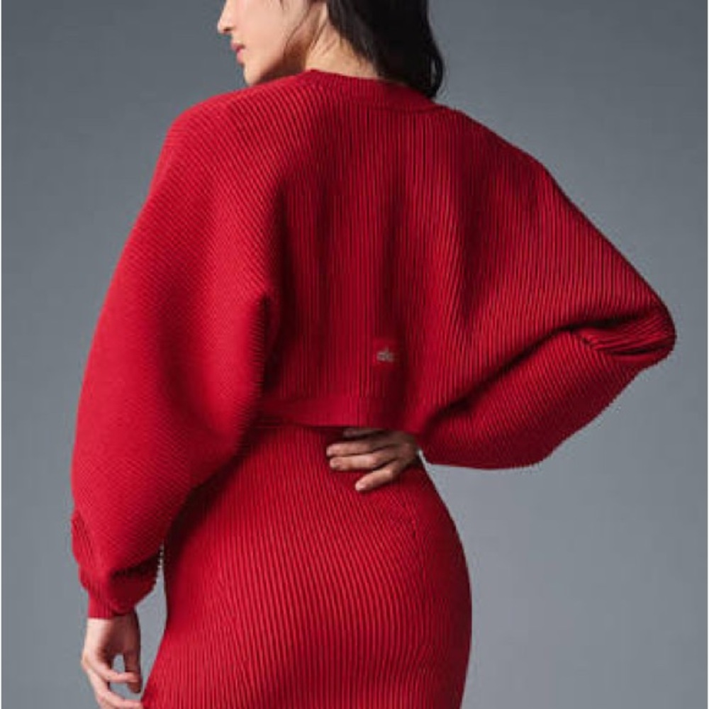 Elegant Red Ribbed Dress - Picture 2 of 5